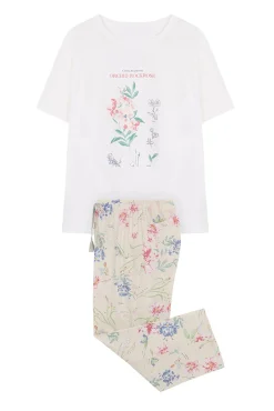 Pijama 100% Algodon Capri Blanco Flores