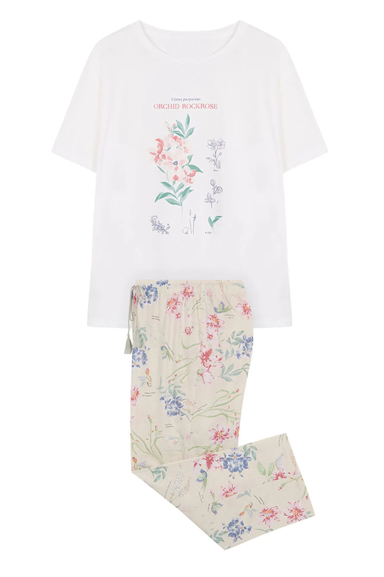 Pijama 100% Algodon Capri Blanco Flores