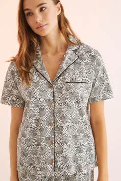 Pijama Camisero 100% Algodon Estampado Geometrico