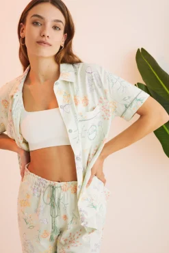 Pijama Camisero 100% Algodon Verde Flores