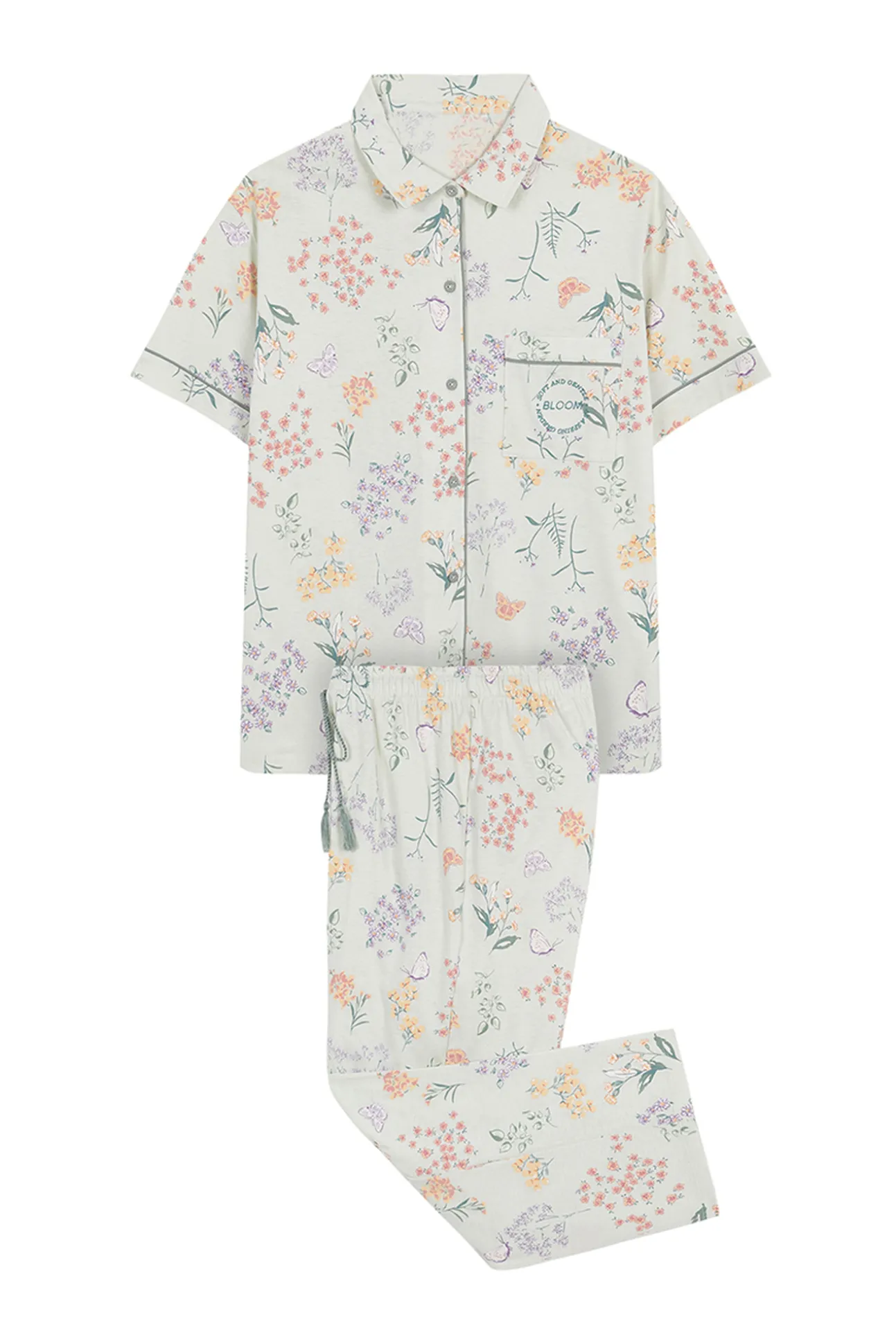 Pijama Camisero 100% Algodon Verde Flores