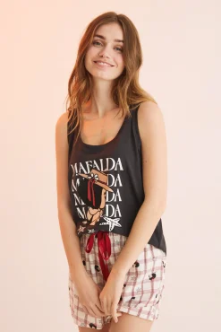 Pijama Corto 100% Algodon Mafalda Negro