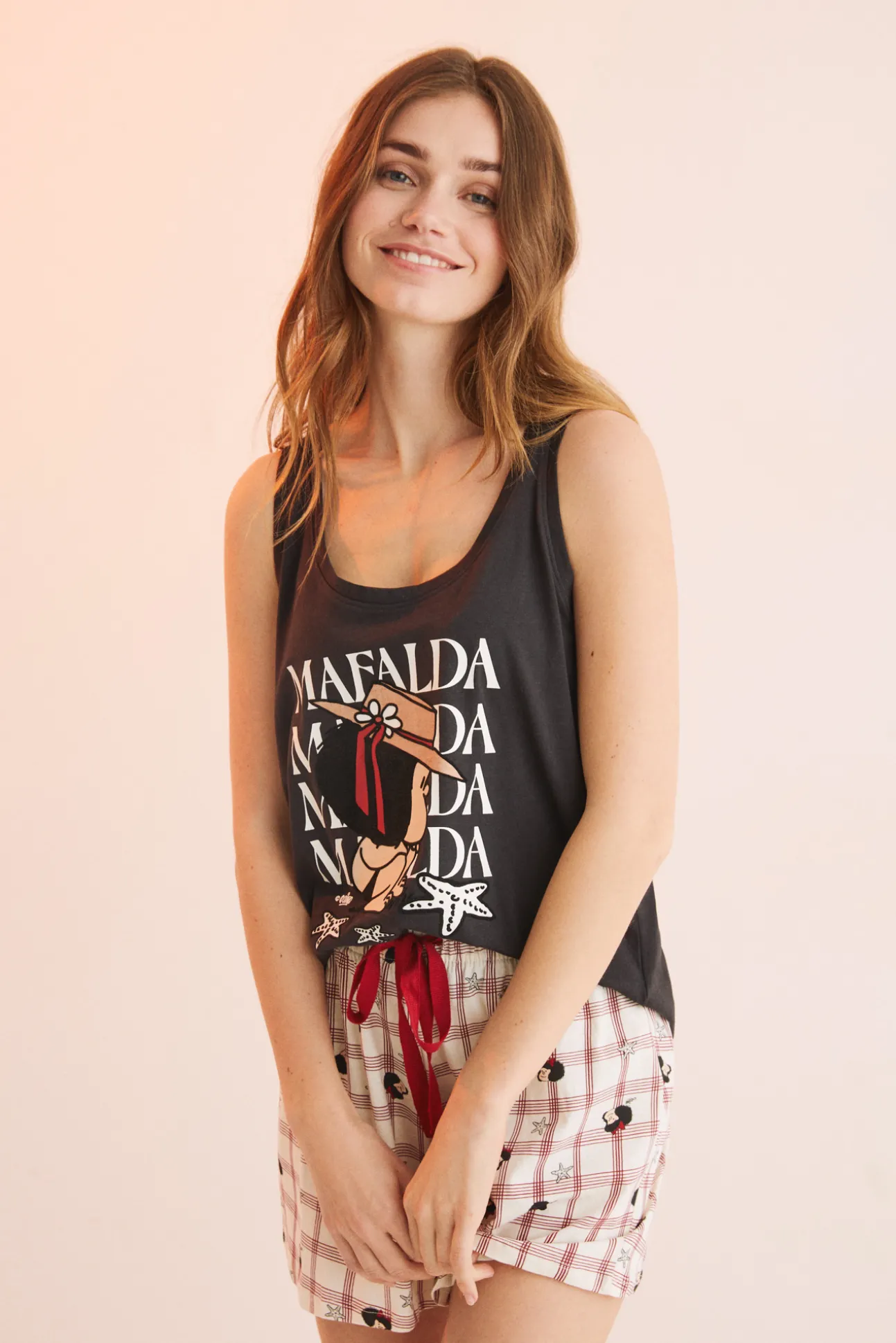 Pijama Corto 100% Algodon Mafalda Negro