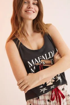 Pijama Corto 100% Algodon Mafalda Negro