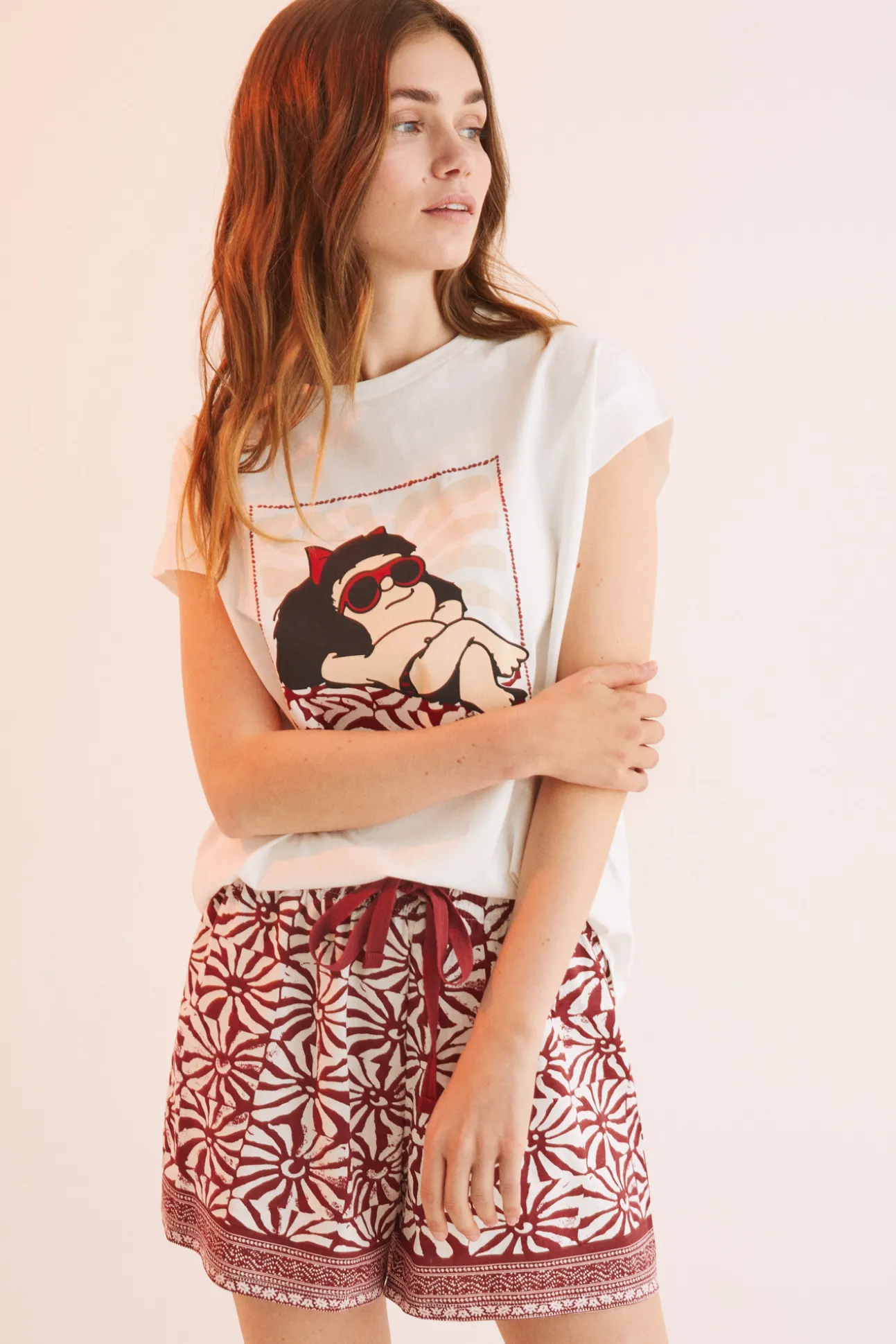 Pijama Corto 100% Algodon Mafalda Blanco