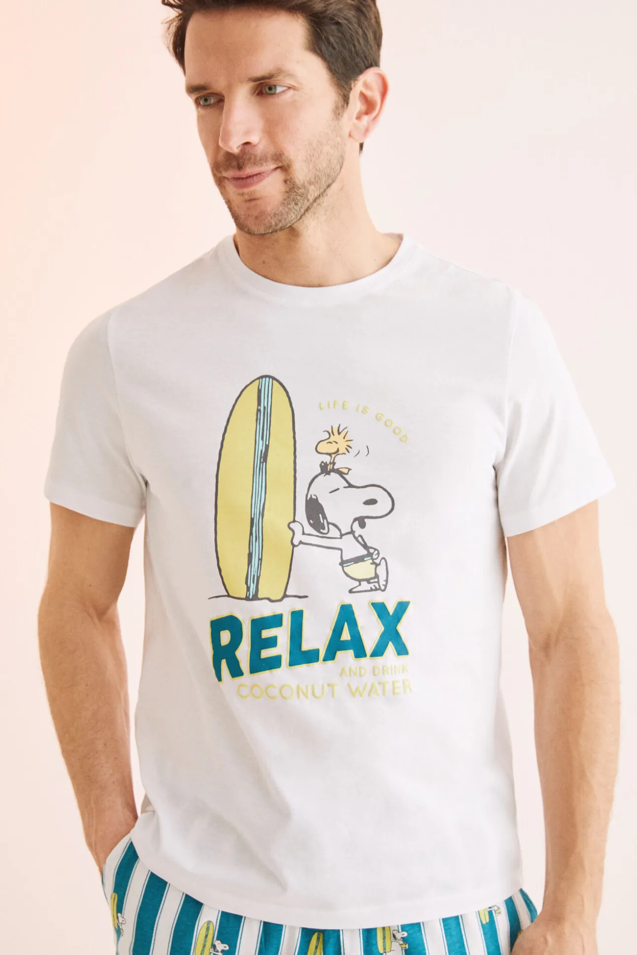 Pijama Corto Hombre 100% Algodon Snoopy Surf