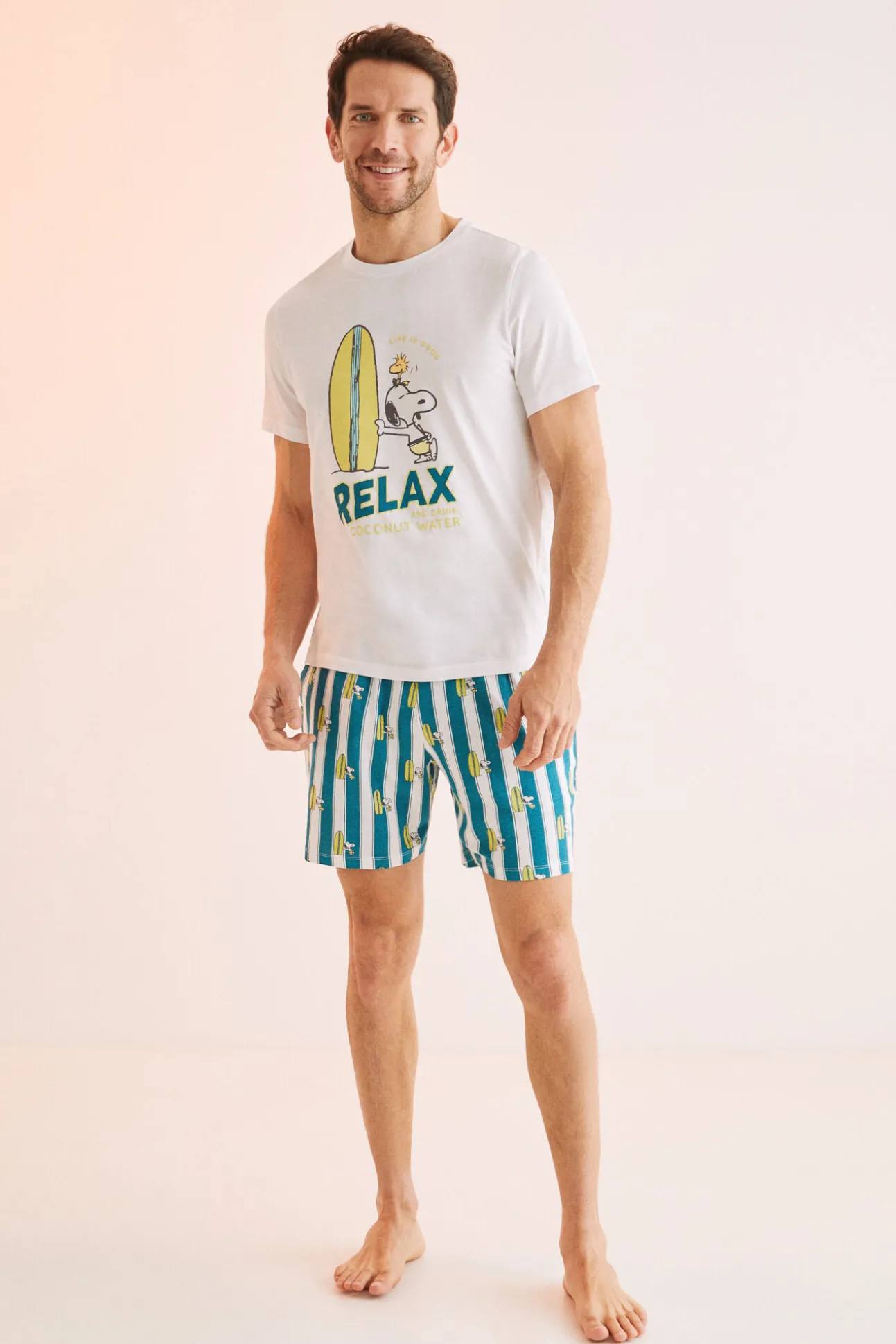 Pijama Corto Hombre 100% Algodon Snoopy Surf