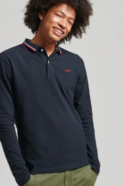 Polo De Manga Larga Con Ribete Y Logotipo Vintage Logo