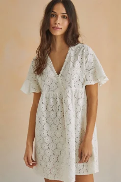 Vestido Corto 100% Algodon Bordado