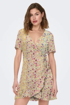 Vestido Corto Cruzado De Manga Corta