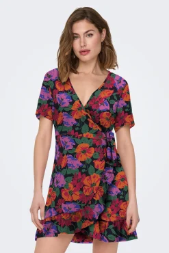 Vestido Corto Cruzado De Manga Corta