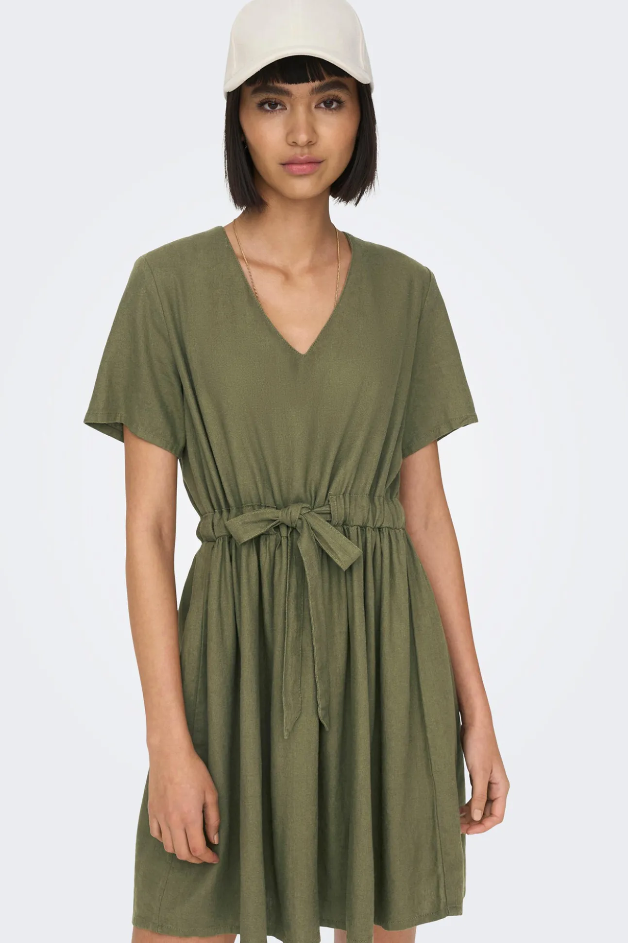 Vestido Corto De Lino Manga Corta