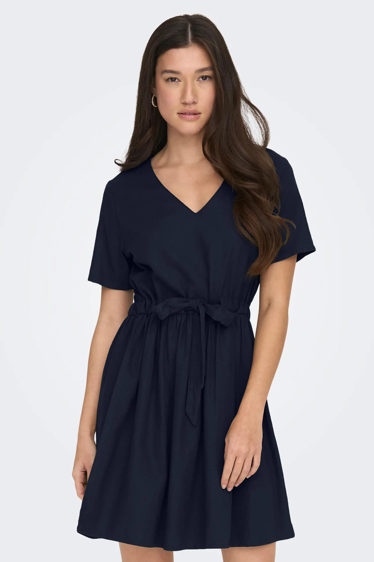 Vestido Corto De Lino Manga Corta