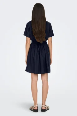 Vestido Corto De Lino Manga Corta