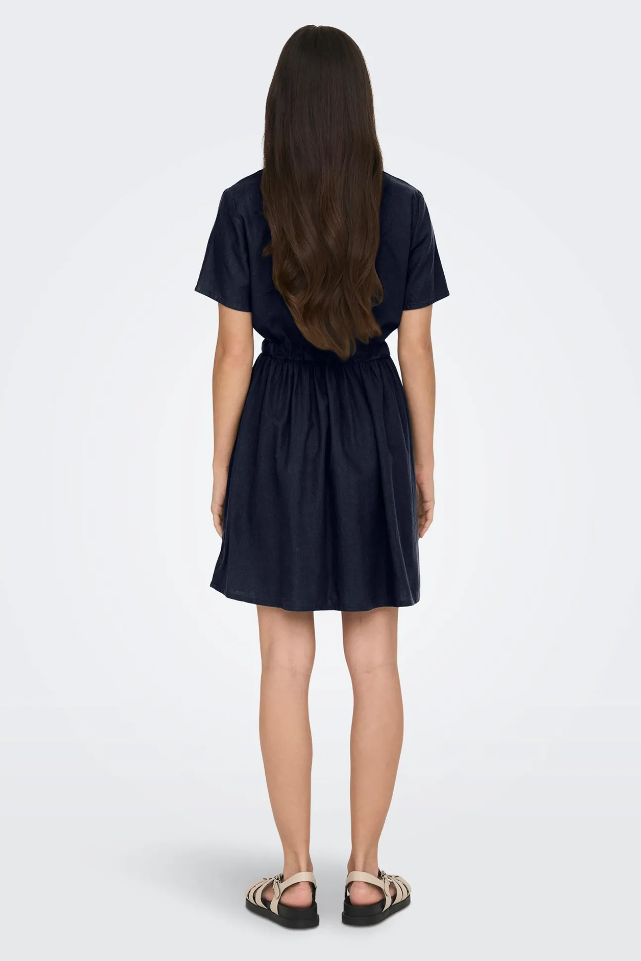 Vestido Corto De Lino Manga Corta
