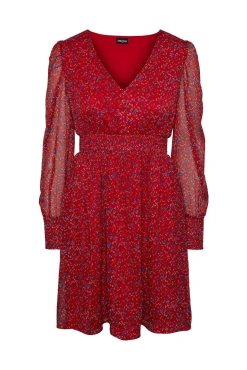 Vestido Corto De Manga Larga Y Con Estampado.