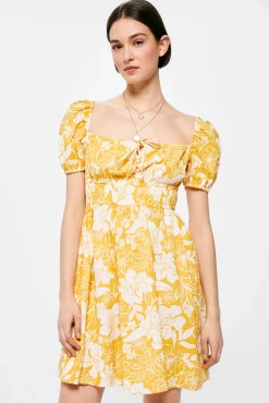 Vestido Corto Estampado Lino Algodon
