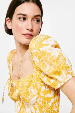 Vestido Corto Estampado Lino Algodon