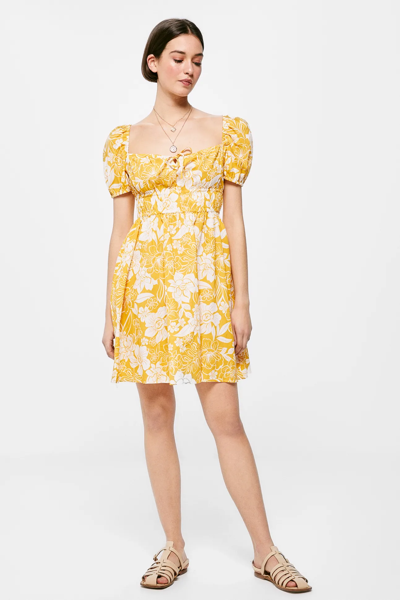Vestido Corto Estampado Lino Algodon