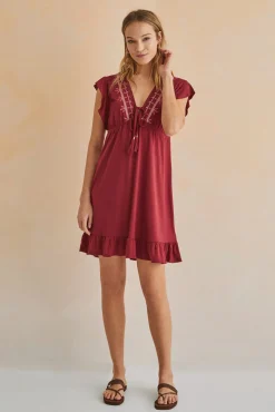 Vestido Corto Volantes Granate