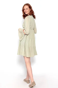 Vestido De Manga Larga Con Bordados Y Espejos