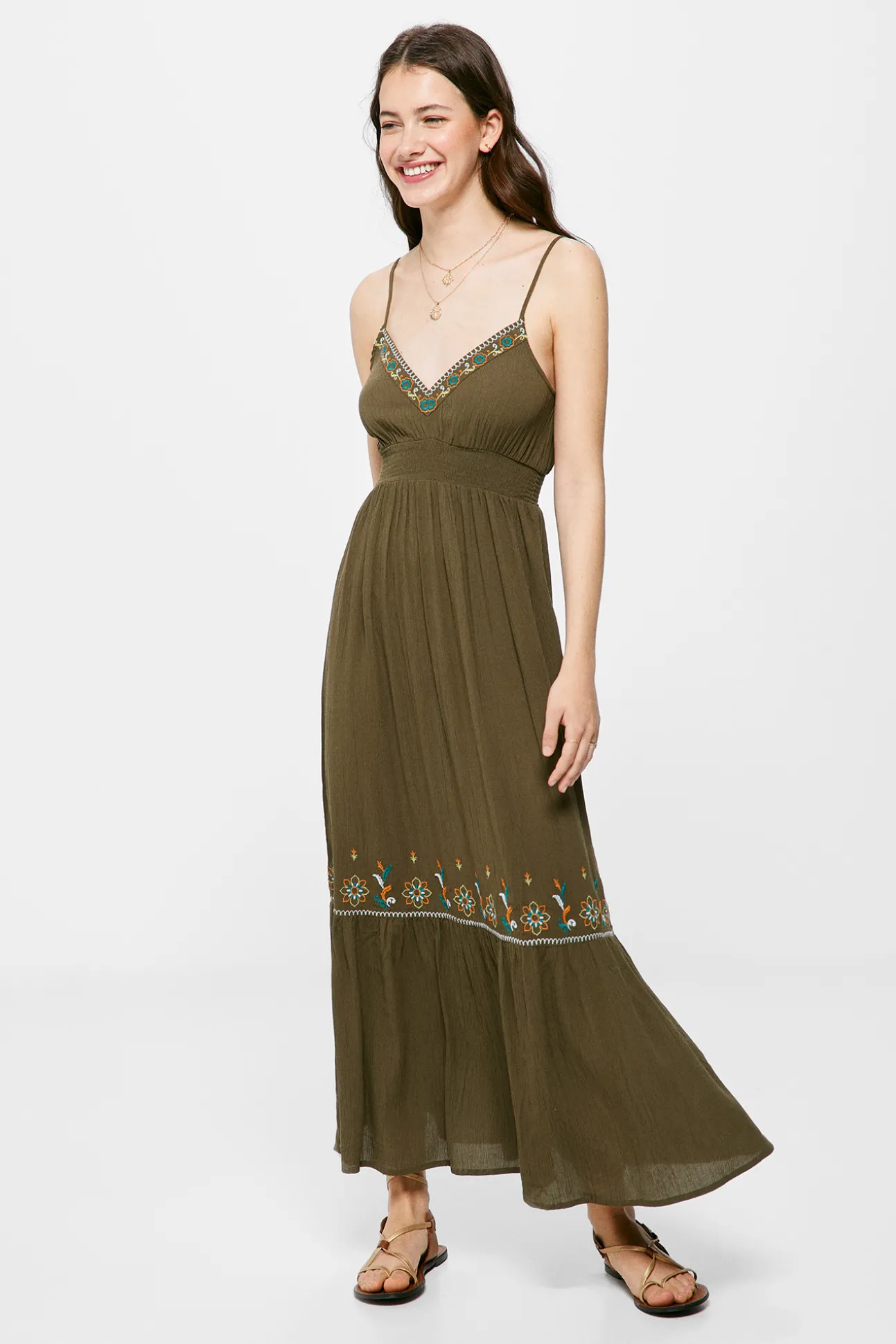 Vestido Largo Bordados Flor