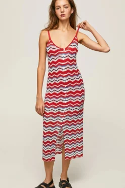 Vestido Largo Con Lino Y Tirantes Zig Zag.
