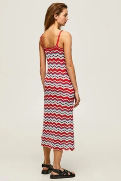 Vestido Largo Con Lino Y  Tirantes Zig Zag.