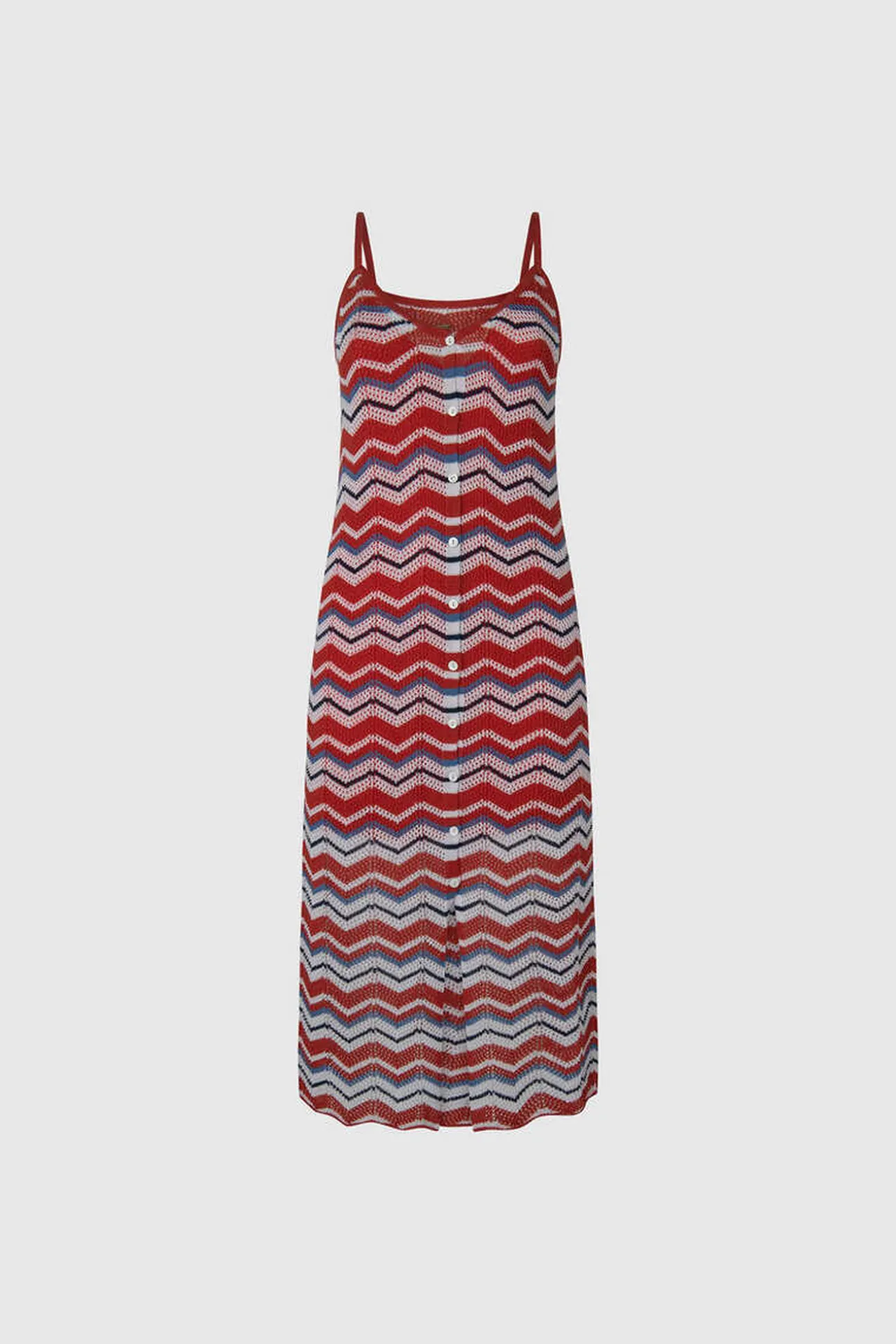 Vestido Largo Con Lino Y Tirantes Zig Zag.