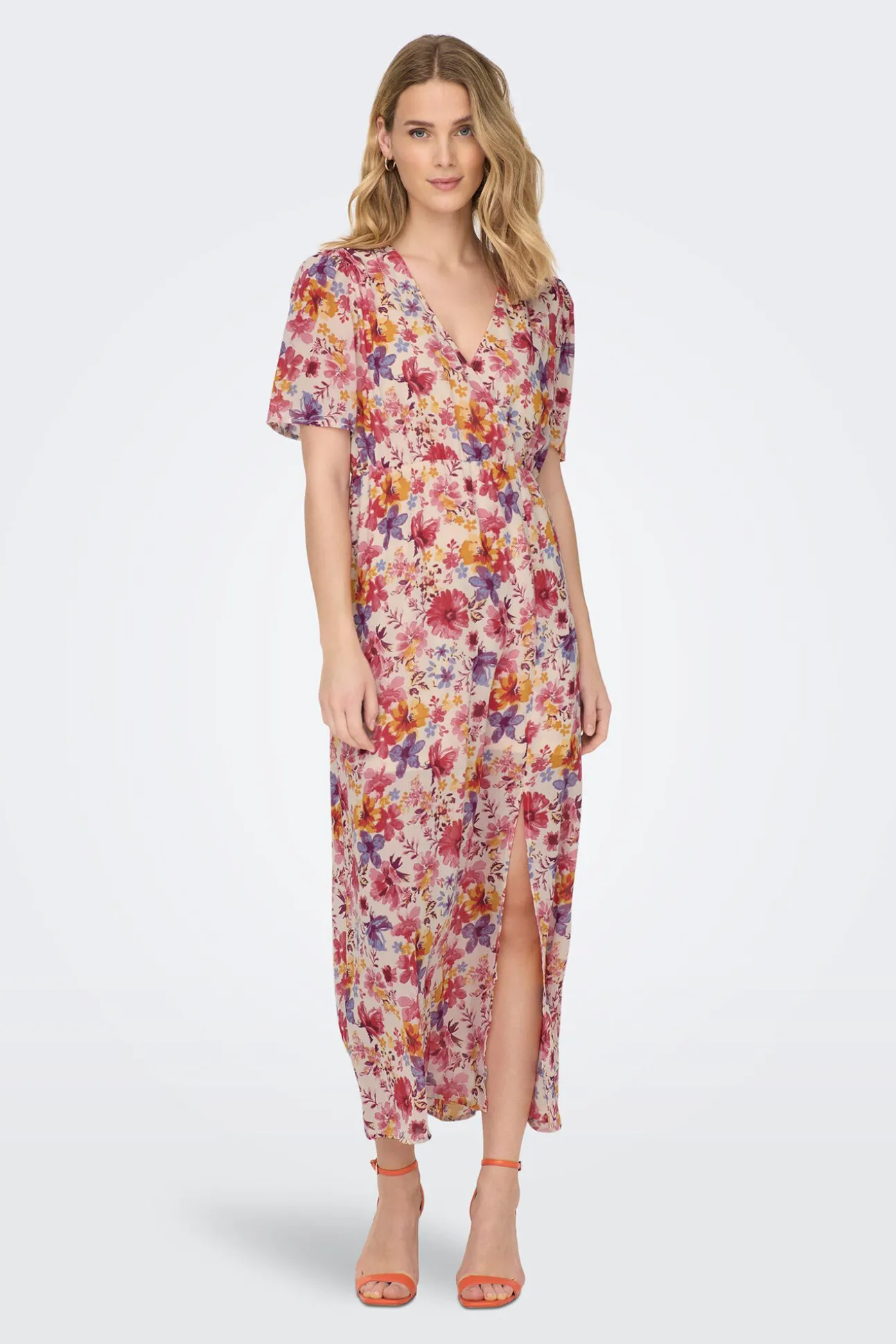 Vestido Largo Manga Corta Estampado