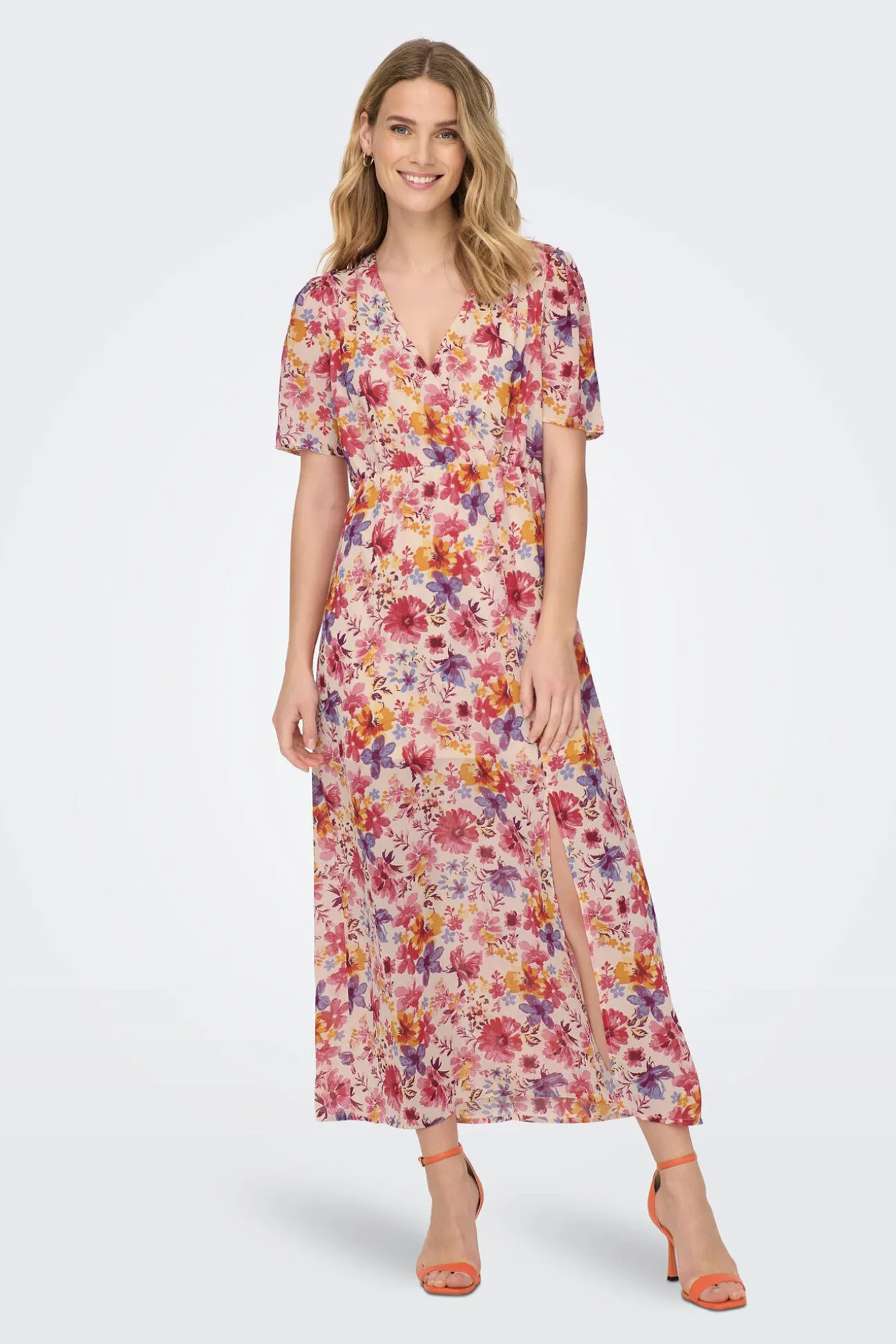 Vestido Largo Manga Corta Estampado