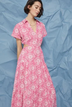 Vestido Midi Camisero Cut Out Lino Algodon
