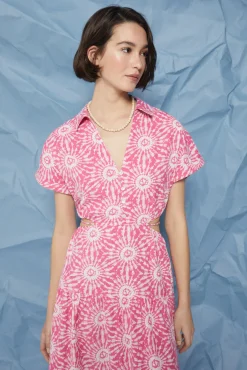 Vestido Midi Camisero Cut Out Lino Algodon