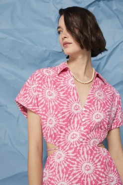 Vestido Midi Camisero Cut Out Lino Algodon