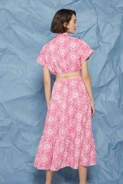 Vestido Midi Camisero Cut Out Lino Algodon