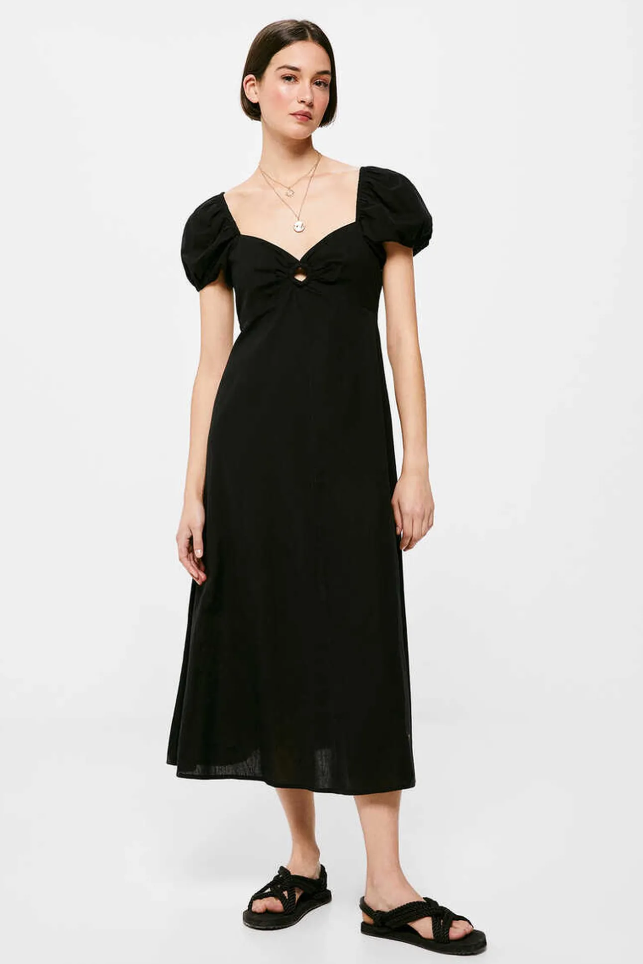 Vestido Midi Cut Out Escote Lino Algodon