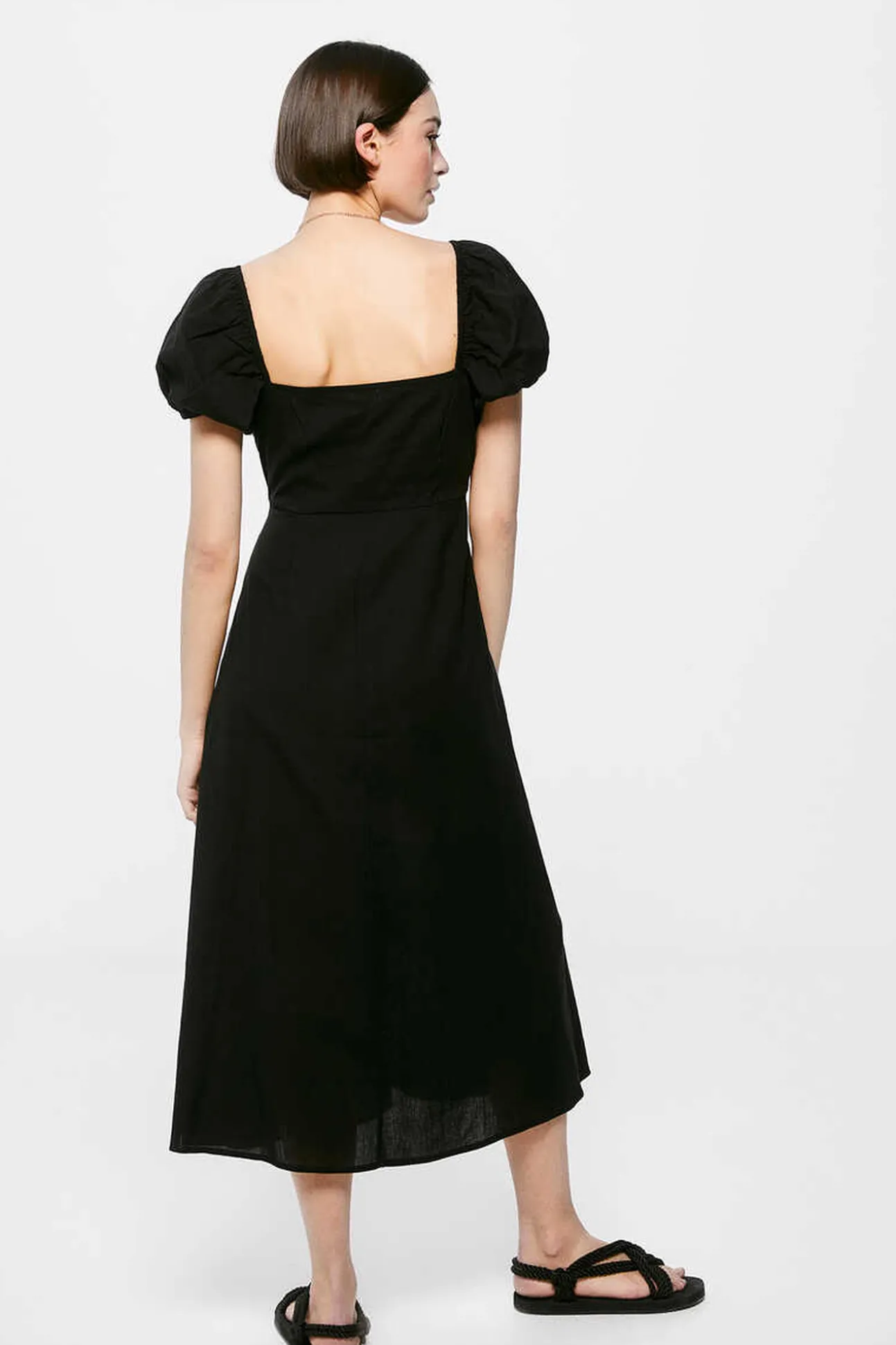 Vestido Midi Cut Out Escote Lino Algodon