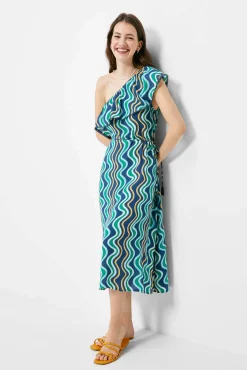 Vestido Midi Escote Asimetrico Estampado