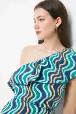 Vestido Midi Escote Asimetrico Estampado