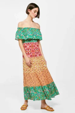 Vestido Midi Escote Hombros Volante