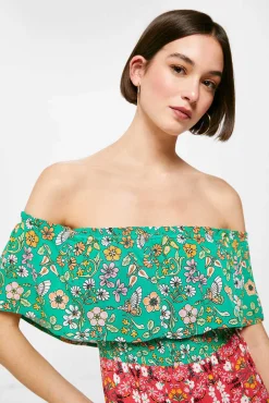 Vestido Midi Escote Hombros Volante