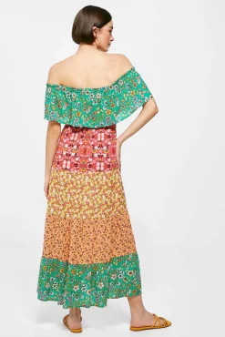 Vestido Midi Escote Hombros Volante