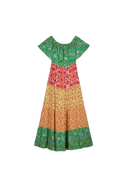 Vestido Midi Escote Hombros Volante