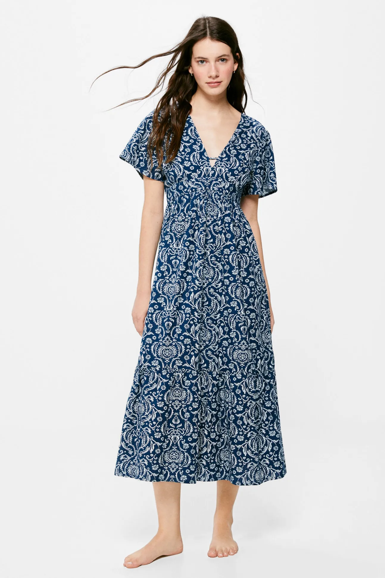 Vestido Midi Espalda Fantasia Lino Algodon
