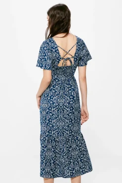 Vestido Midi Espalda Fantasia Lino Algodon