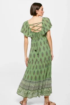Vestido Midi Espalda Lazo Zig Zag