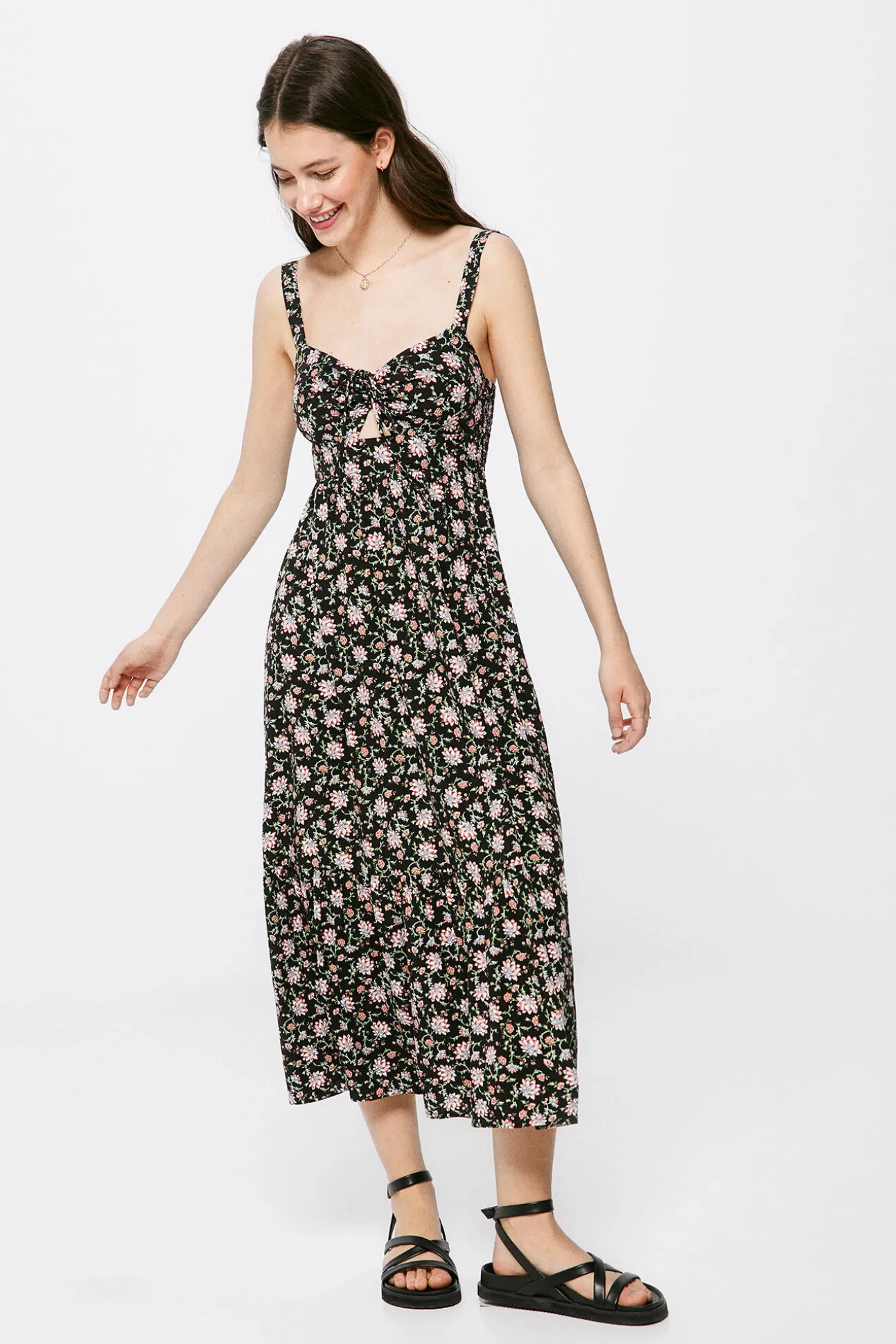 Vestido Midi Estampado Escote Nudo