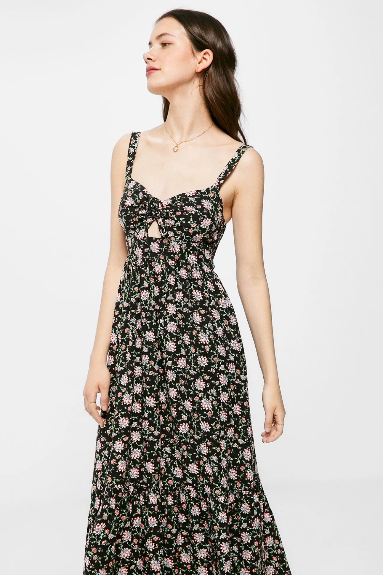Vestido Midi Estampado Escote Nudo