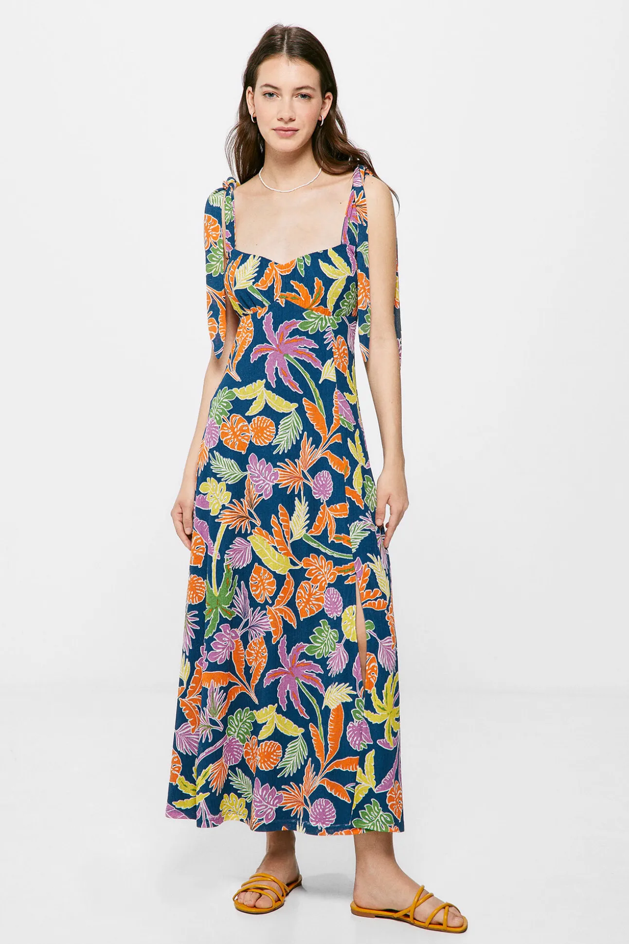 Vestido Midi Estampado Tropical