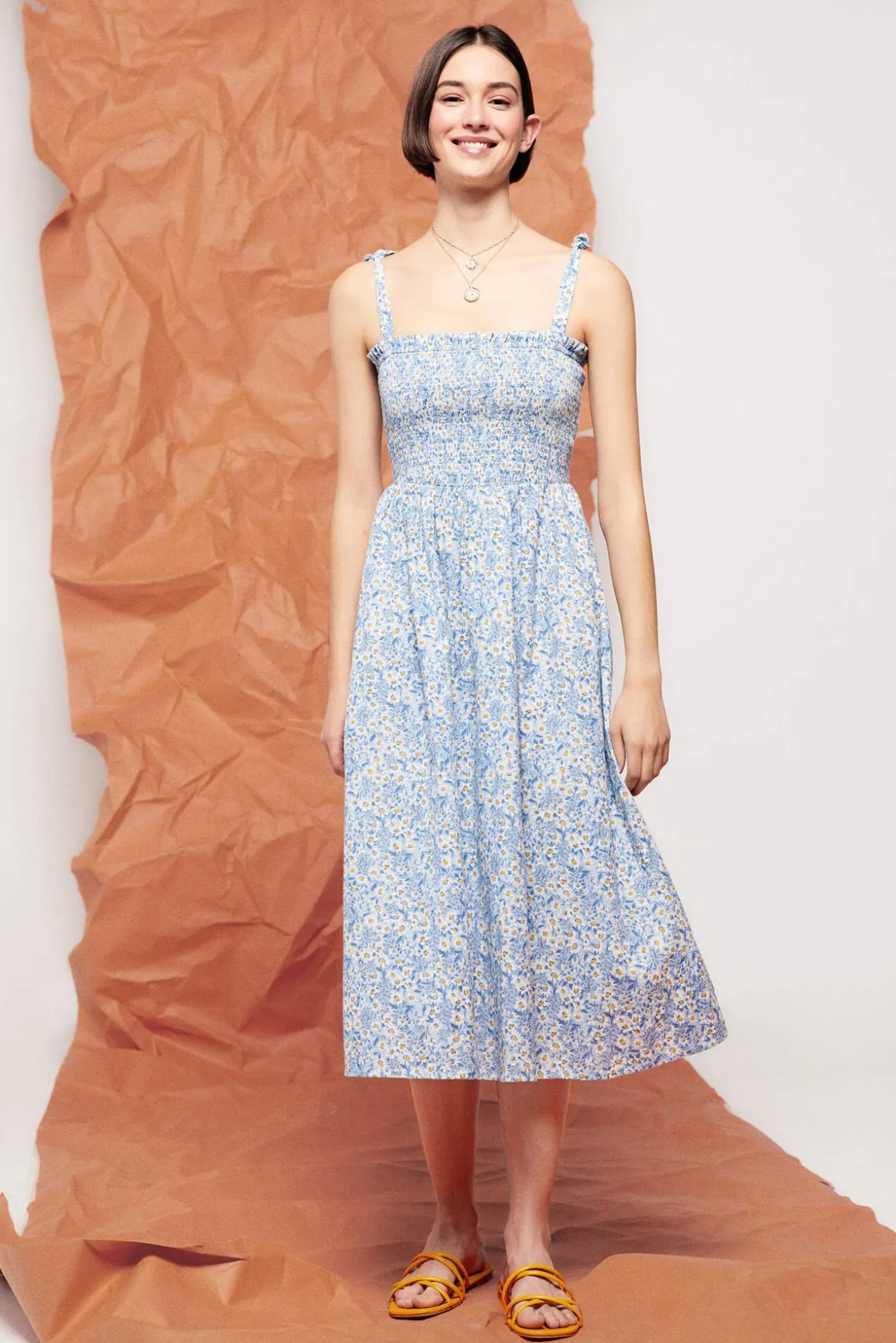 Vestido Midi Flores Lino Algodon